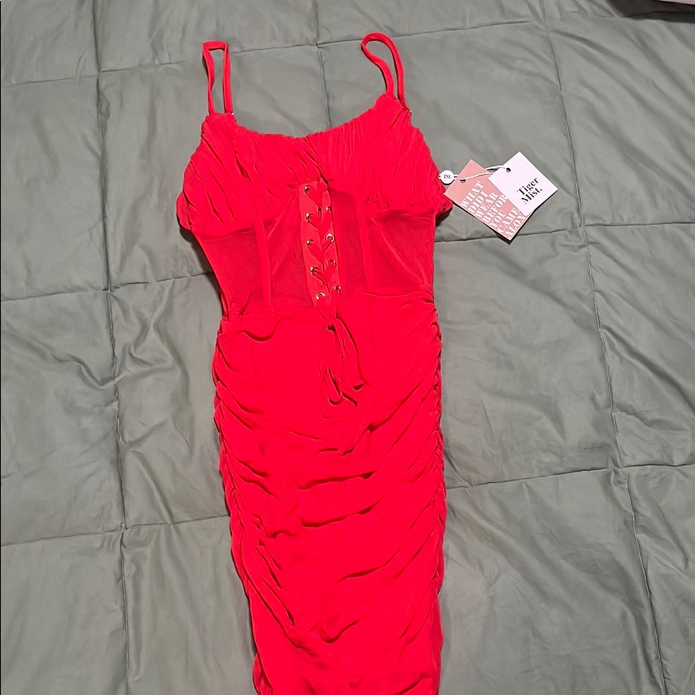 Red Lace-Up Bodycon Corset Mini Dress
